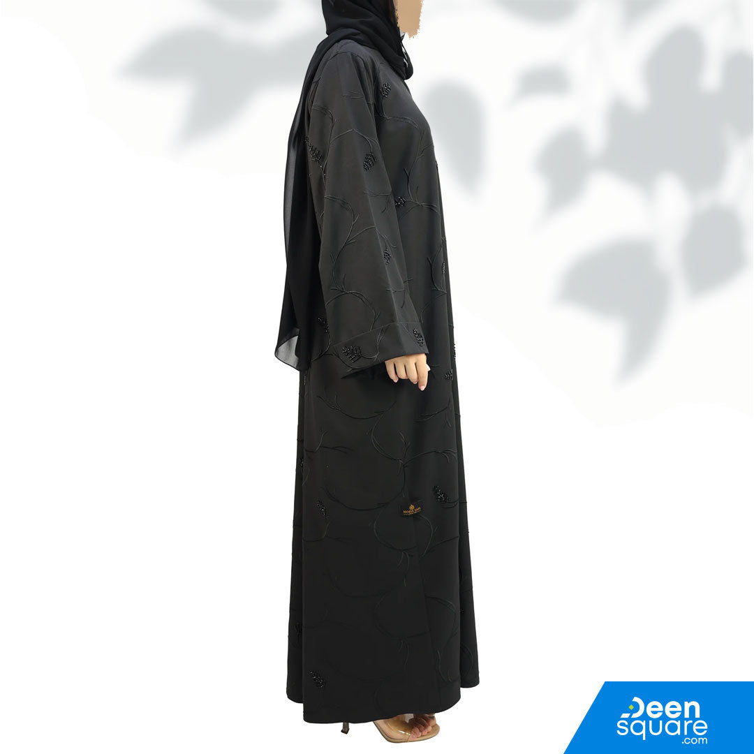 Elegant Handwork Embroidered With Beads Abaya - Black