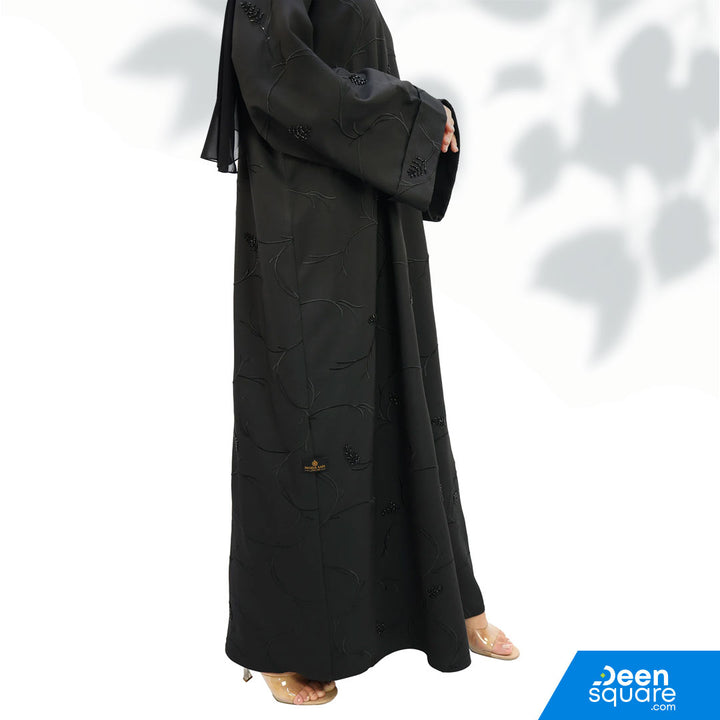 Elegant Handwork Embroidered With Beads Abaya - Black