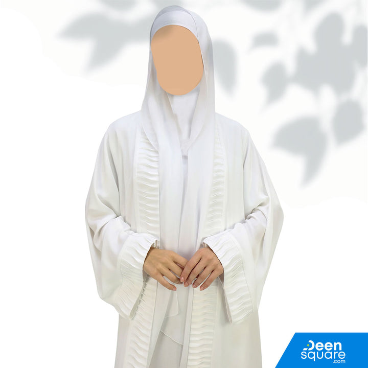 Classic Pleated Front And Sleeve Abaya - White