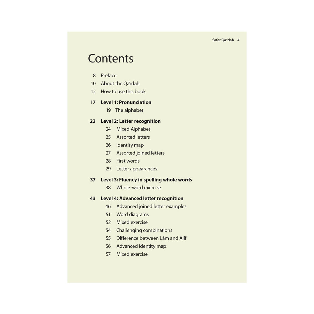 Safar Qa’idah cover contents