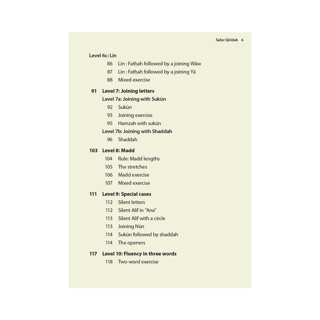 Safar Qaidah contents pages