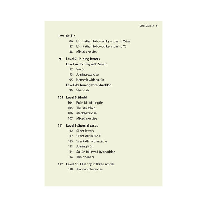 Safar Qaidah contents pages