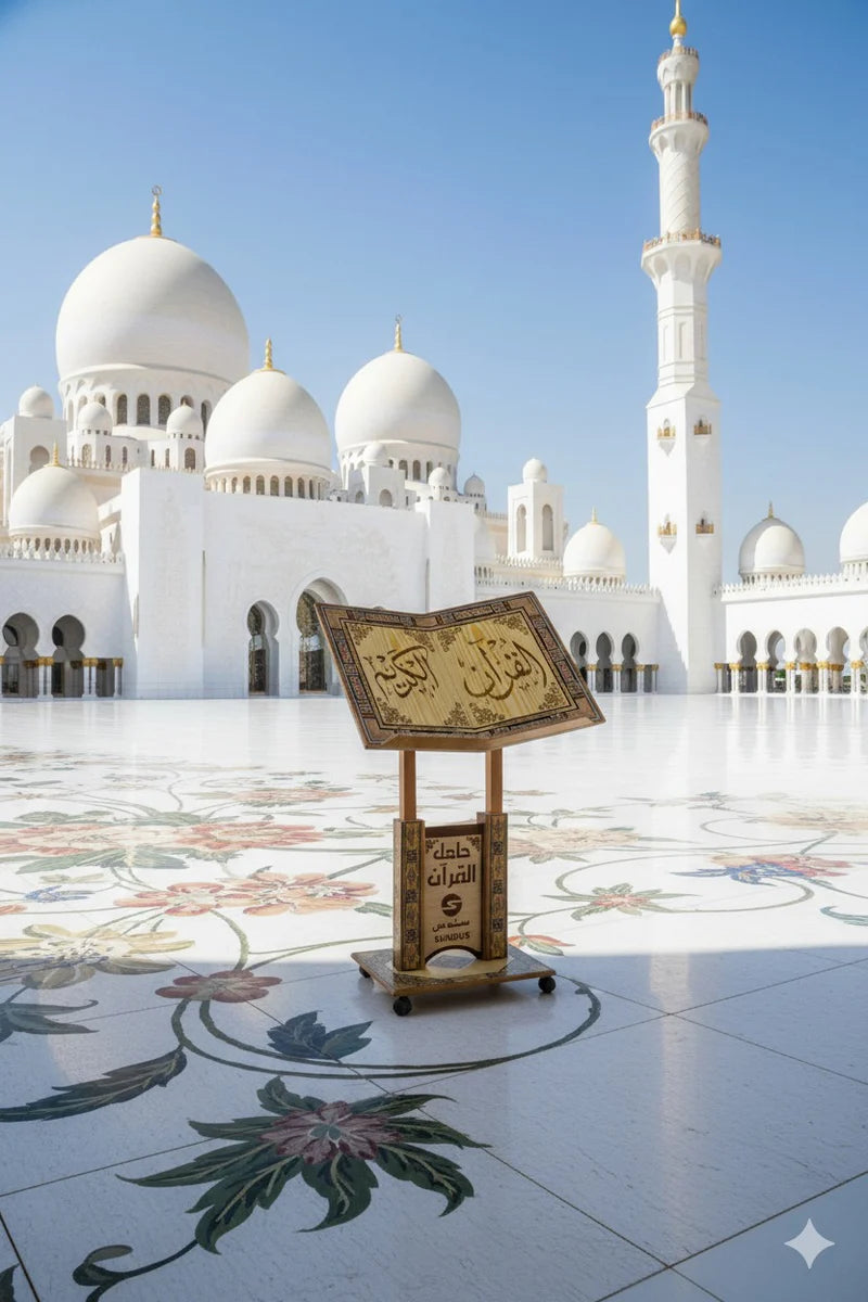 Extra Large Mosaic Quran Stand – Wooden Quran Holder with Wheels uae