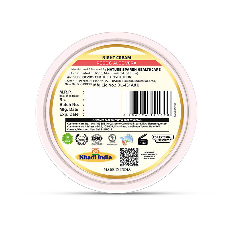 Night Cream (Rose & Aloe Vera) - Khadi Organique