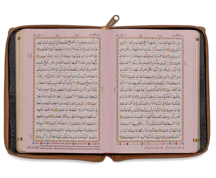 The Holy Quran colour coded tajweed Rules - Medium Size Zipper Purse Golden (15 Line #123 CC)
