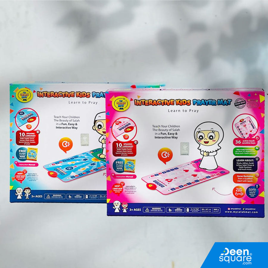 Interactive Prayer Mat - Learn to Pray - Kids Version - My Salah Mat (Blue and Pink Color) with Salah Translation