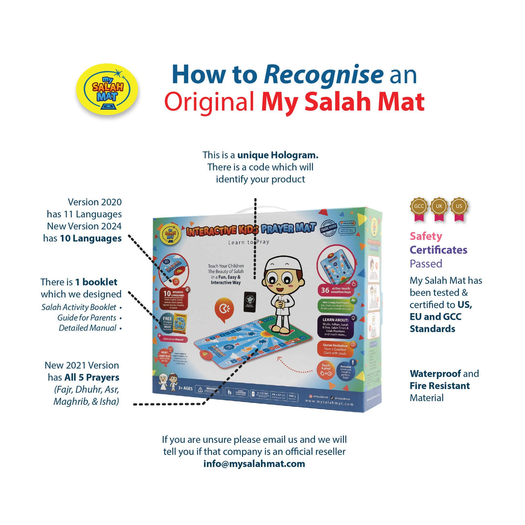 Interactive Prayer Mat - Learn to Pray - Kids Version - My Salah Mat (Blue and Pink Color) with Salah Translation