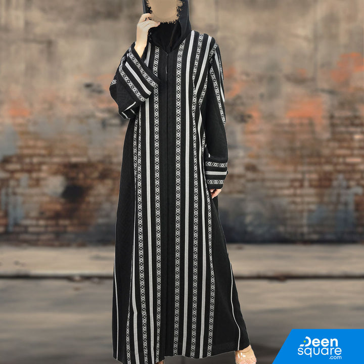Classic Self Textured Abaya - Black