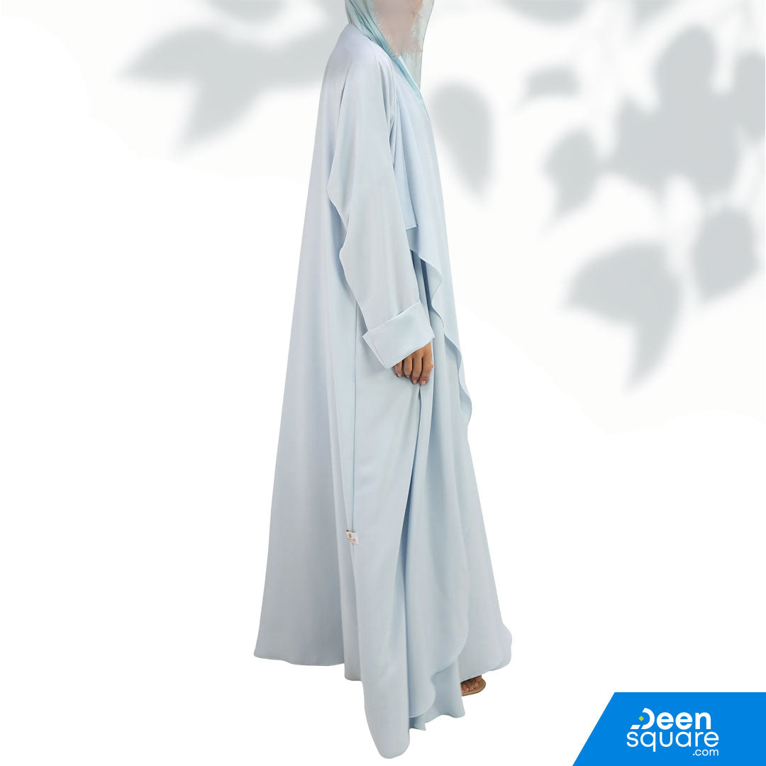 Premium Korean Nida Kimono Front Open With Inner Abaya - Sky Blue