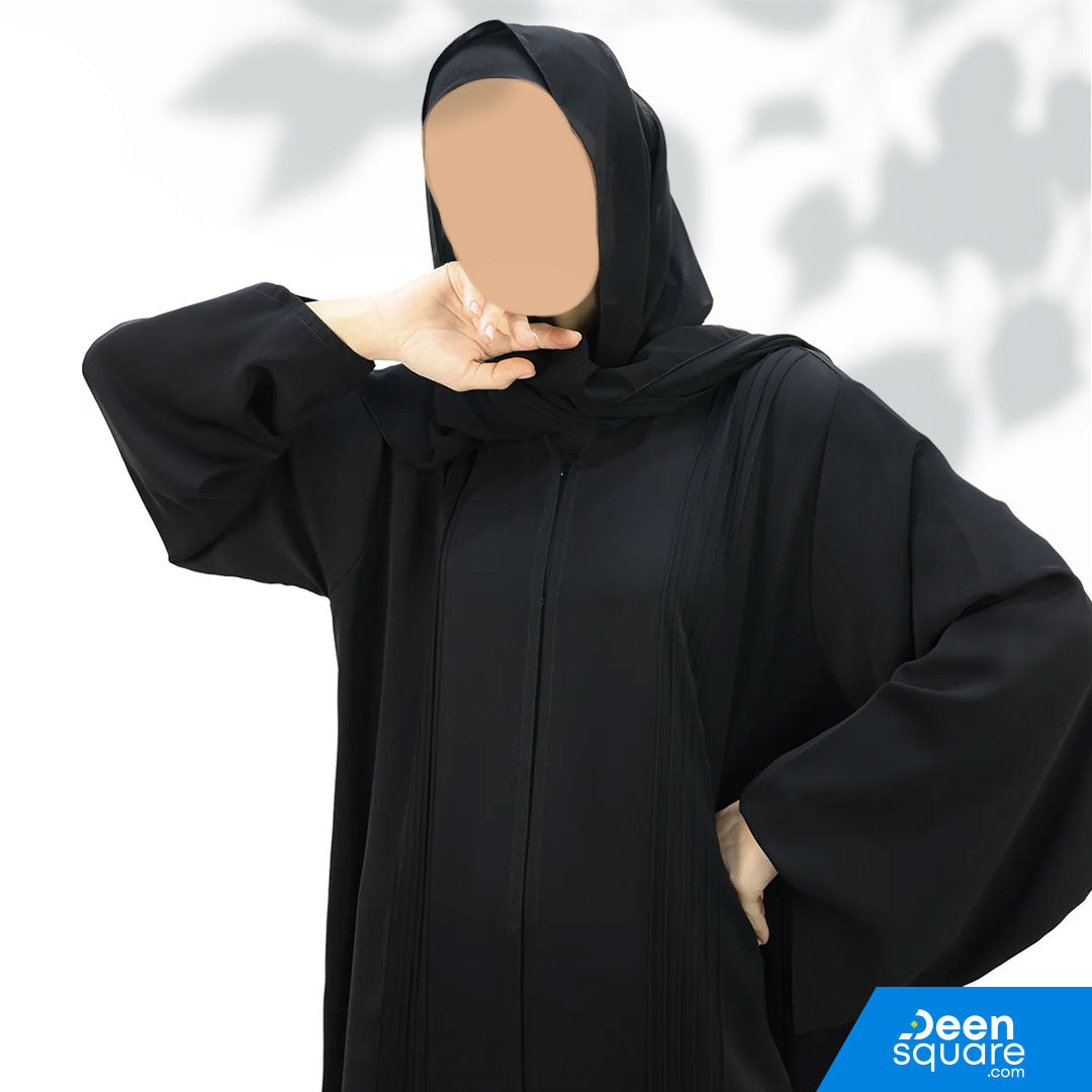 Classic Pintucks Abaya - Black