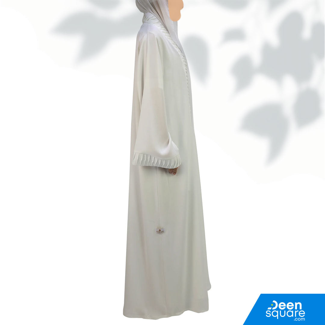 Classic Pleated Front And Sleeve Abaya - White