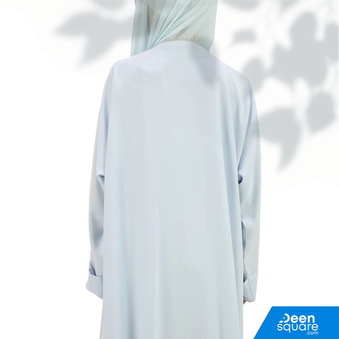 Premium Korean Nida Kimono Front Open With Inner Abaya - Sky Blue