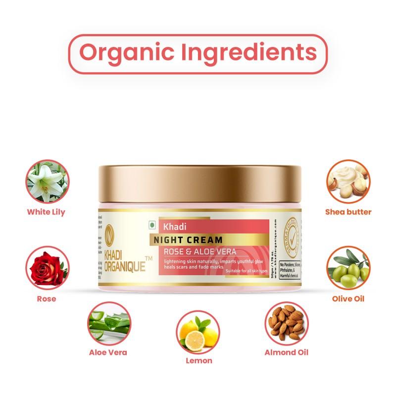 Night Cream (Rose & Aloe Vera) - Khadi Organique