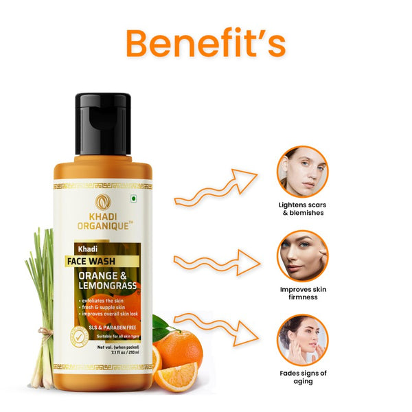 Khadi Organique Orange & Lemongrass Face Wash (SLS & PARABEN FREE) 210 ml
