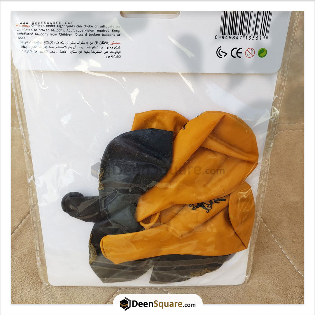 6 x Black & Gold Latex Eid Mubarak Balloons Decorations