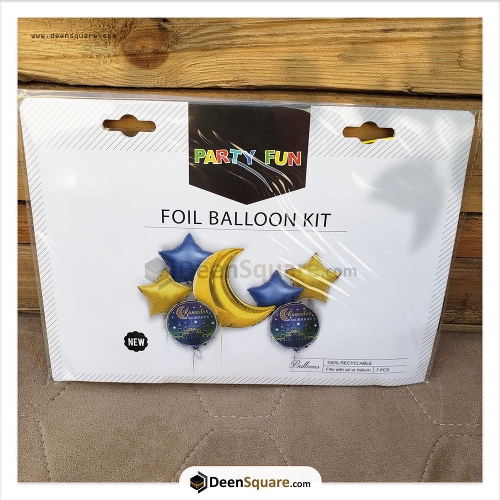 7 pc Moon Star Ramadan Mubarak Foil Balloons Kit for Ramadan Decorations