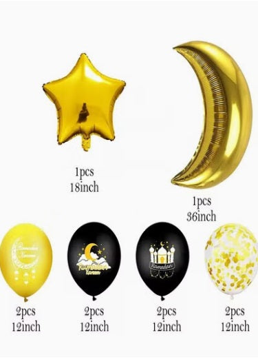 10 Piece Ramadan Mubarak Balloon Decoration Set