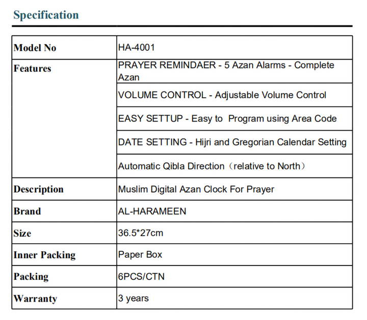 Al Harameen Digital Azan Clock HA-4001