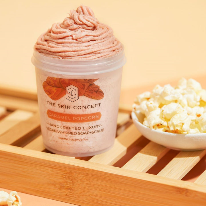 Handmade Vegan Whipped Soap+Scrub - Caramel Popcorn- The Skin Concept