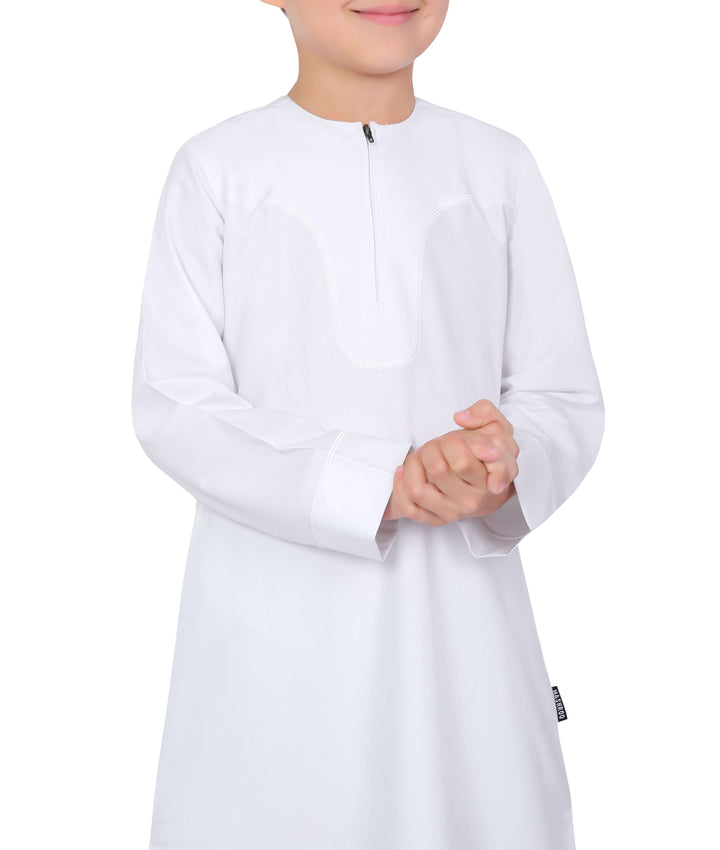 Mashroo Aplos Omani Kandoora for Kids & Boys - White