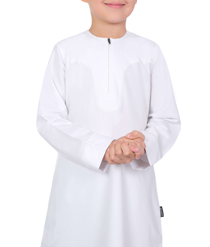 Mashroo Aplos Omani Kandoora for Kids & Boys - White