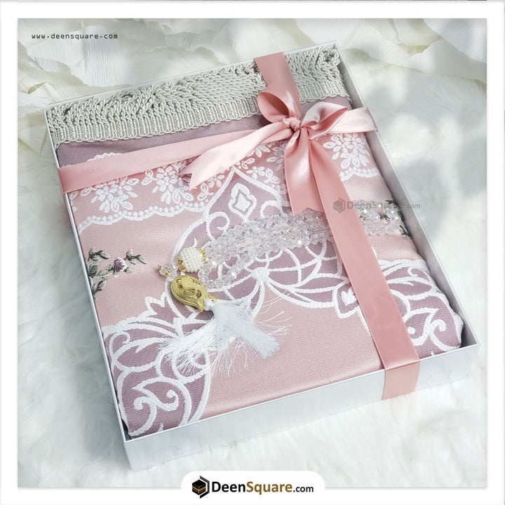 Turkish Luxury Prayer Mat & Tasbeeh for Gift - Pink (Lined)