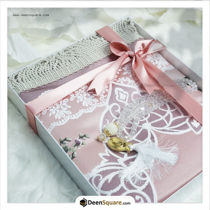 Turkish Luxury Prayer Mat & Tasbeeh for Gift - Pink (Lined)