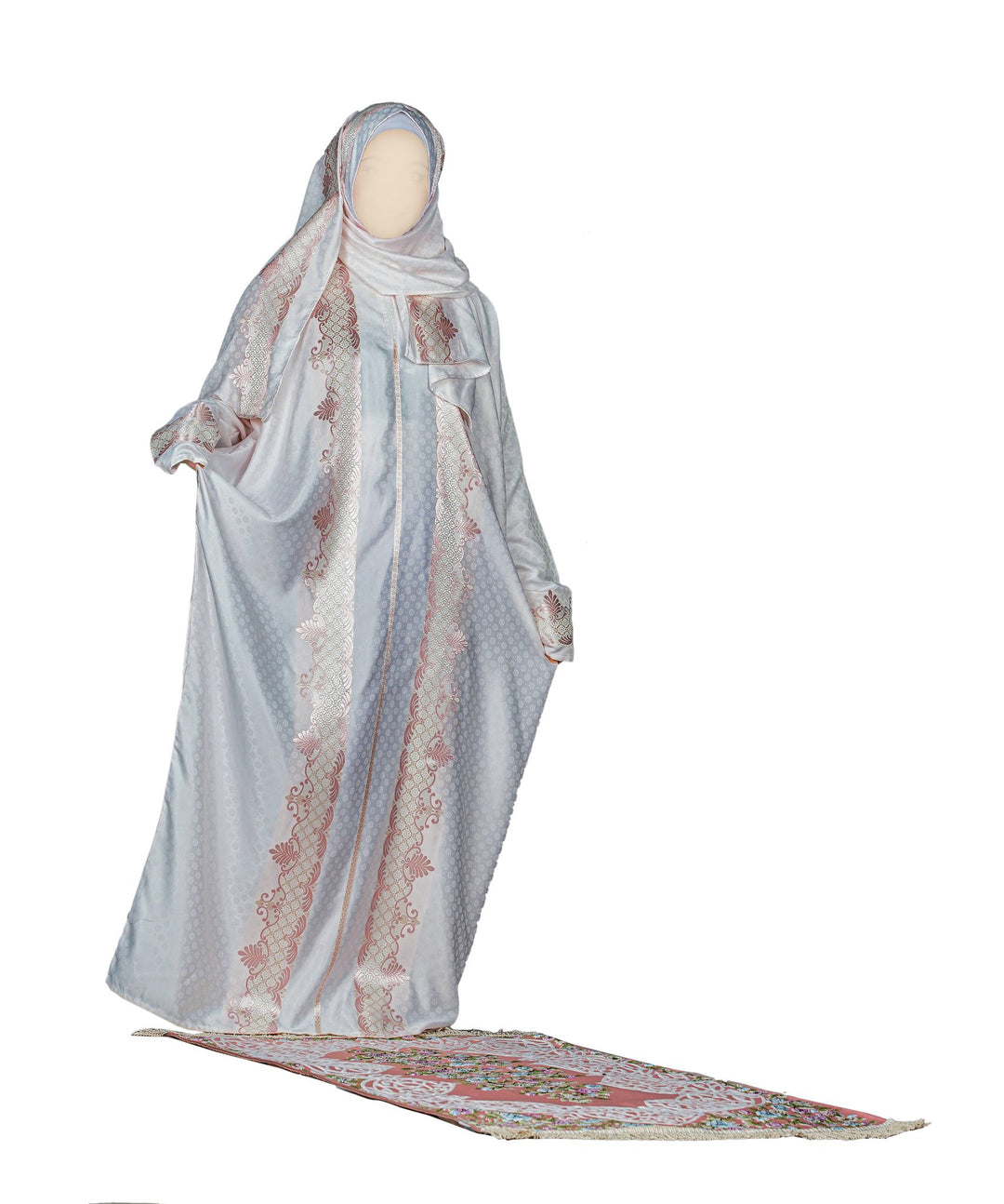 LUXURY ISLAMIC GIFT SET - WOMEN - طقم صلاة مع سجادة صلاة وغطاء مصحف ( سما ) حرير تطريز يدوي صناعة تركية