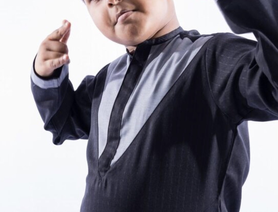 Mashroo V-Lining Grey Kandoora for Kids & Boys