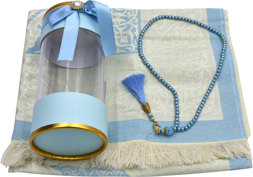 Prayer Rug & Tasbeeh with transparent round box - سجادة صلاة وسبحة مع علبة دائري شفاف