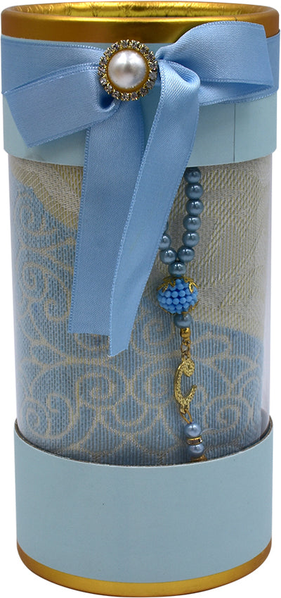 Prayer Rug & Tasbeeh with transparent round box - سجادة صلاة وسبحة مع علبة دائري شفاف