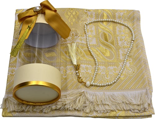 Prayer Rug & Tasbeeh with transparent round box - سجادة صلاة وسبحة مع علبة دائري شفاف
