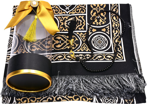 Prayer Rug & Tasbeeh with transparent round box - سجادة صلاة وسبحة مع علبة دائري شفاف
