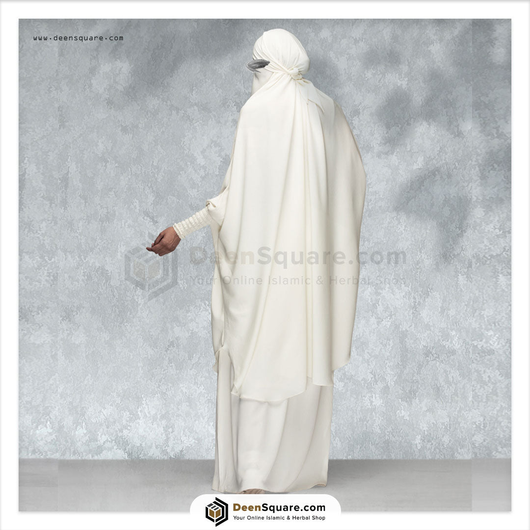 3 Piece Jilbab (Elasticated Sleeves) - Khimar with Skirt and Niqab - Off White