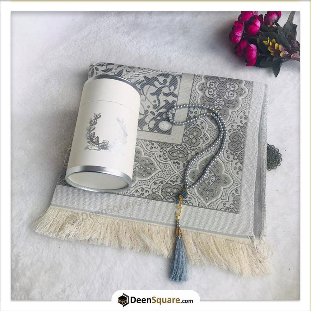 Cylindrical Gift Box with Prayer Rug and Pearl Tasbih (Various Colours)