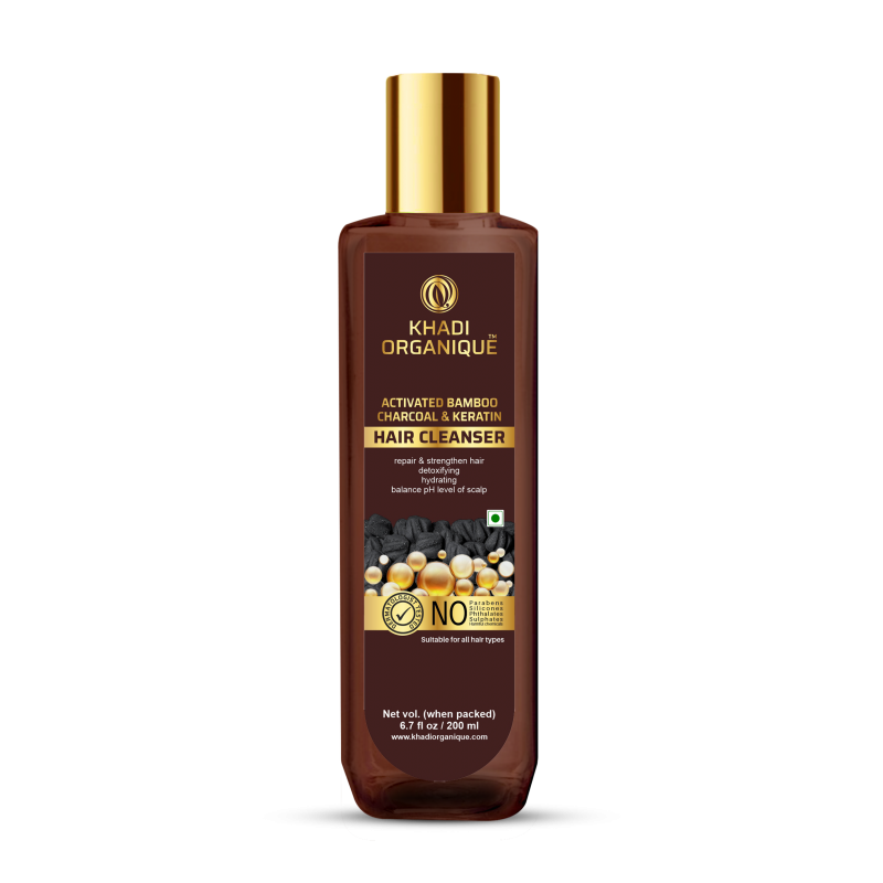 Activated Bamboo Charcoal & Keratin Hair Cleanser - Khadi Organique