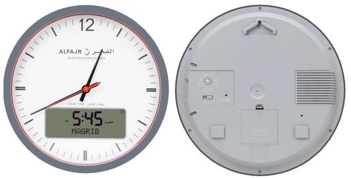 Islamic Prayer Wall Clock Al Fajr CR-23 showing Hijri and Gregorian dates