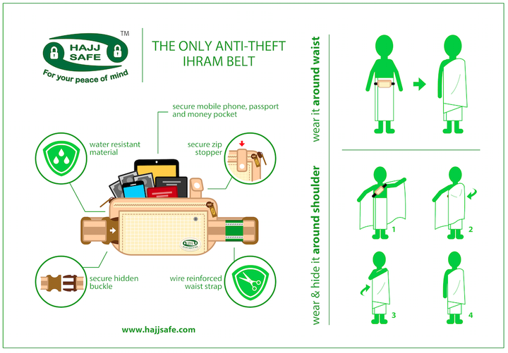 Hajj Safe Anti-Theft Waist Bag and Ihram Belt - Beige Color