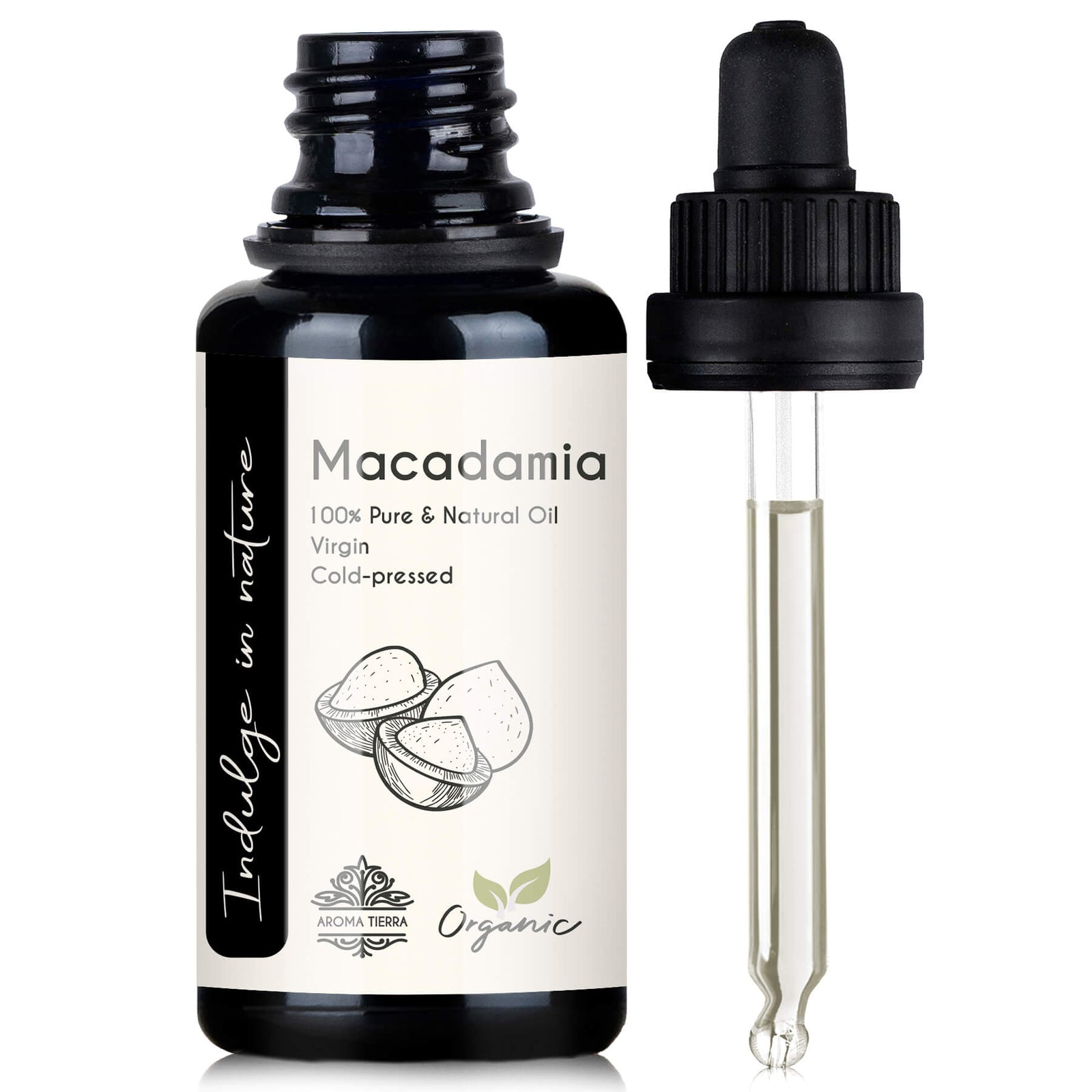 Aroma Tierra Organic Macadamia Oil 100 Percent Pure Cold Pressed Unrefined Kenyan Source for Hair and Skin