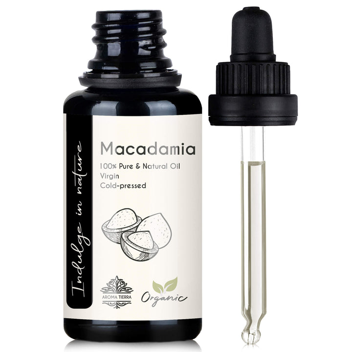 Aroma Tierra Organic Macadamia Oil 100 Percent Pure Cold Pressed Unrefined Kenyan Source for Hair and Skin