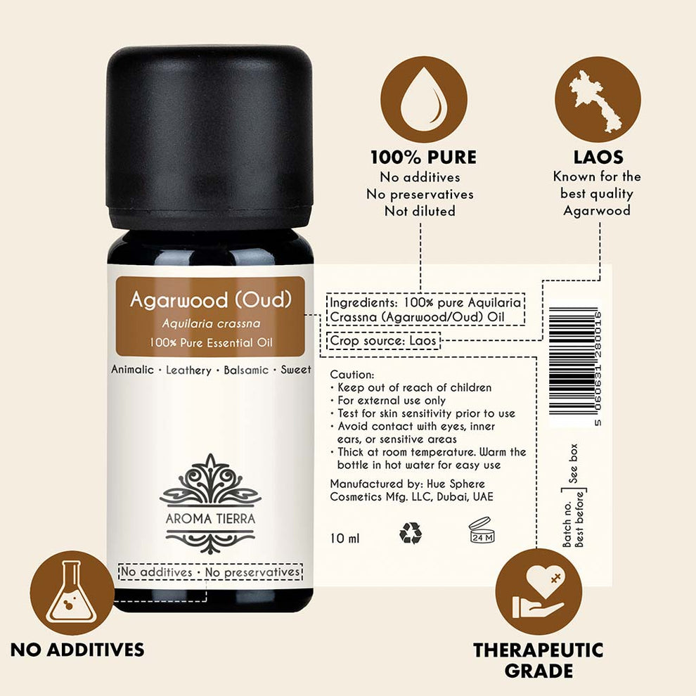 Aroma Tierra Pure Agarwood Essential Oil - Authentic Laotian Oudh for Luxury Perfumery and Aromatherapy