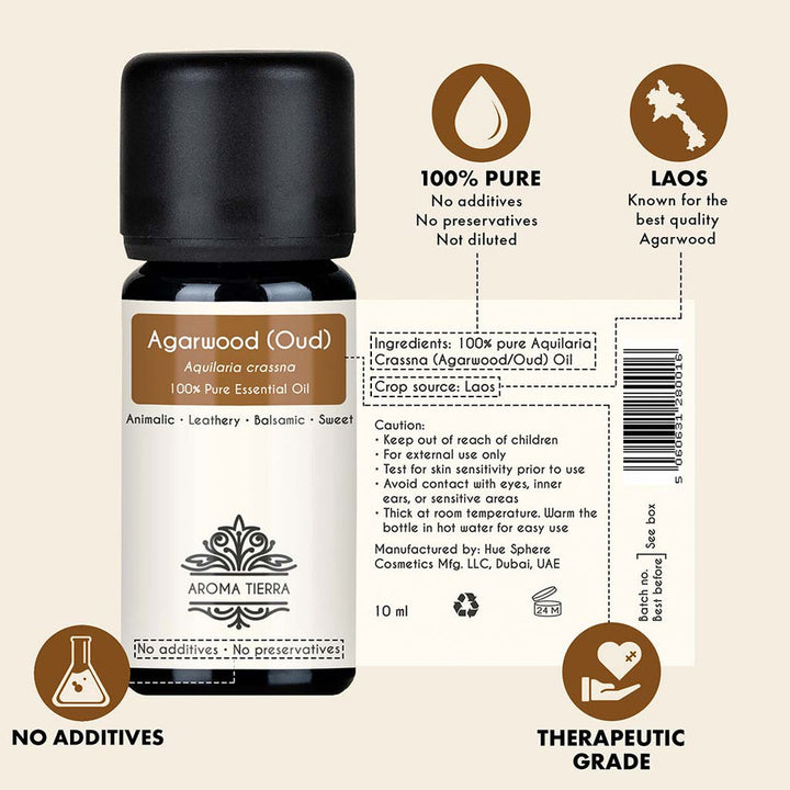Aroma Tierra Pure Agarwood Essential Oil - Authentic Laotian Oudh for Luxury Perfumery and Aromatherapy