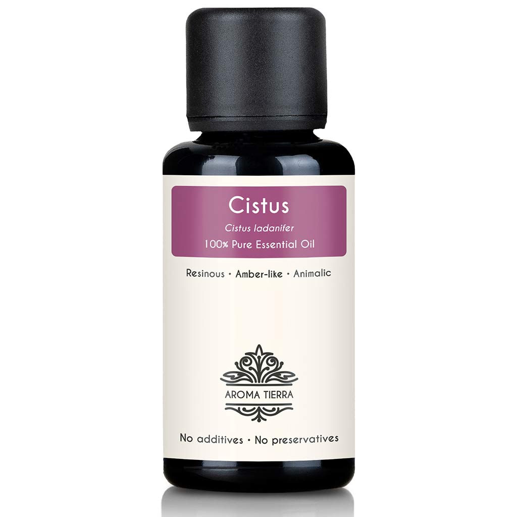 Aroma Tierra Cistus Essential Oil - 100 Percent Pure Rock Rose Oil for Skincare and Natural Amber Perfume