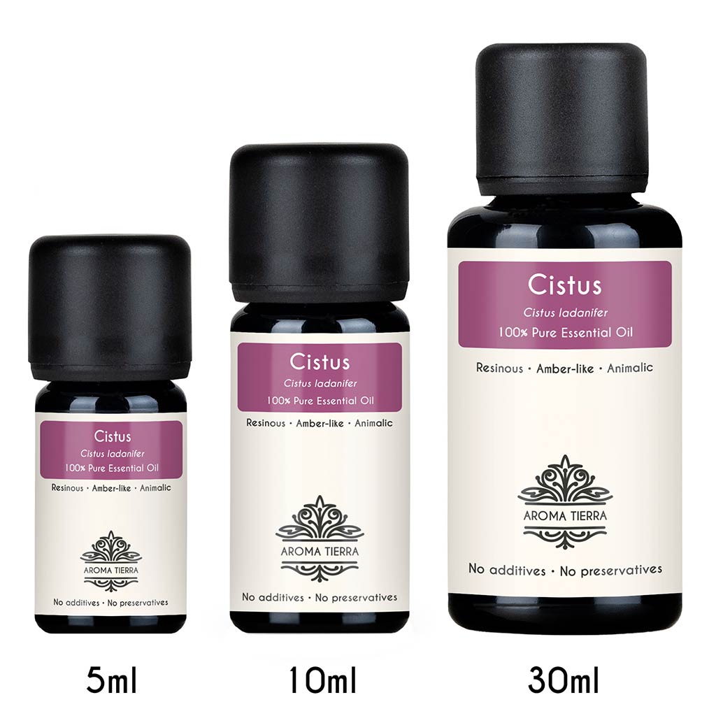 Aroma Tierra Cistus Essential Oil - 100 Percent Pure Rock Rose Oil for Skincare and Natural Amber Perfume