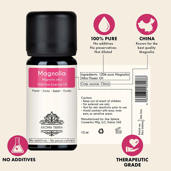 Aroma Tierra Pure Magnolia Essential Oil - 100 Percent Natural Magnolia alba for Aromatherapy and Diffusers