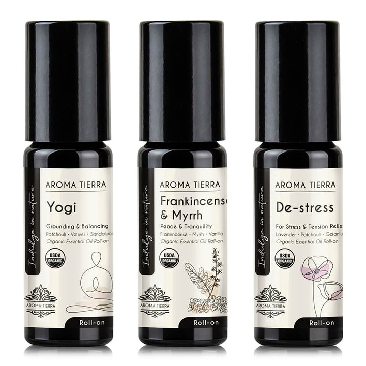 Aroma Tierra Top 3 blended roll-on gift set for tranquility best organic corporate gifting