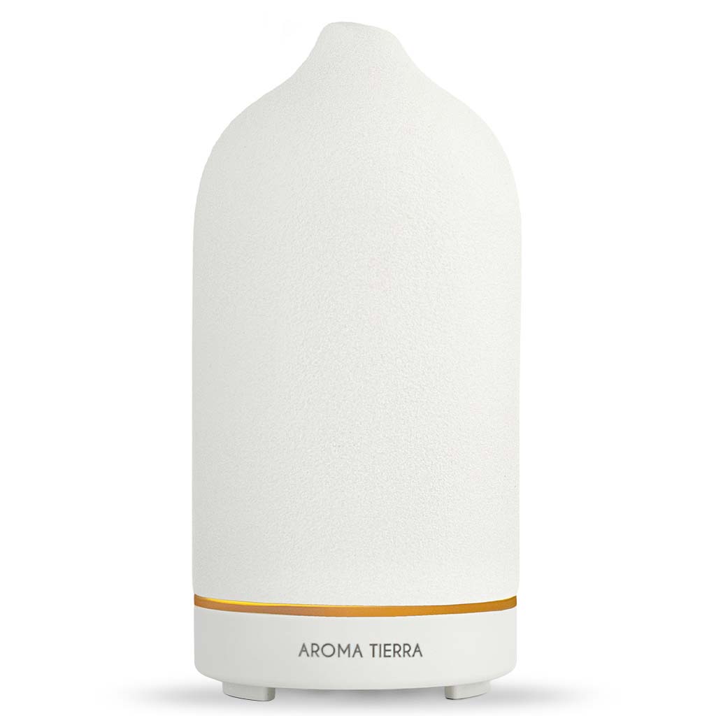 Aroma Tierra Santorini Dawn Ceramic Diffuser, white color, ultrasonic diffusion
