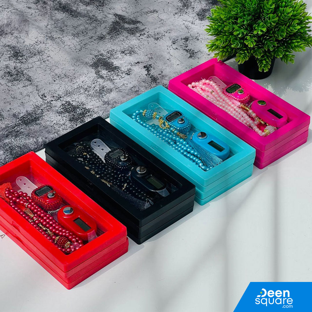 Beautiful Tasbeeh Counter Gift Set – 99 Beads Tasbih with Finger Counter & Keychain