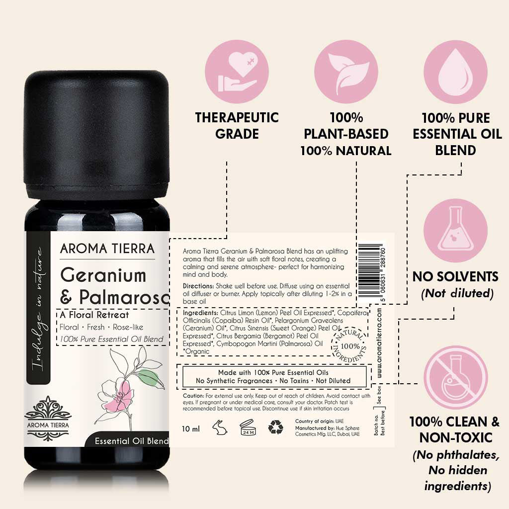 Geranium &amp; Palmarosa Essential Oil Blend - Aroma Tierra