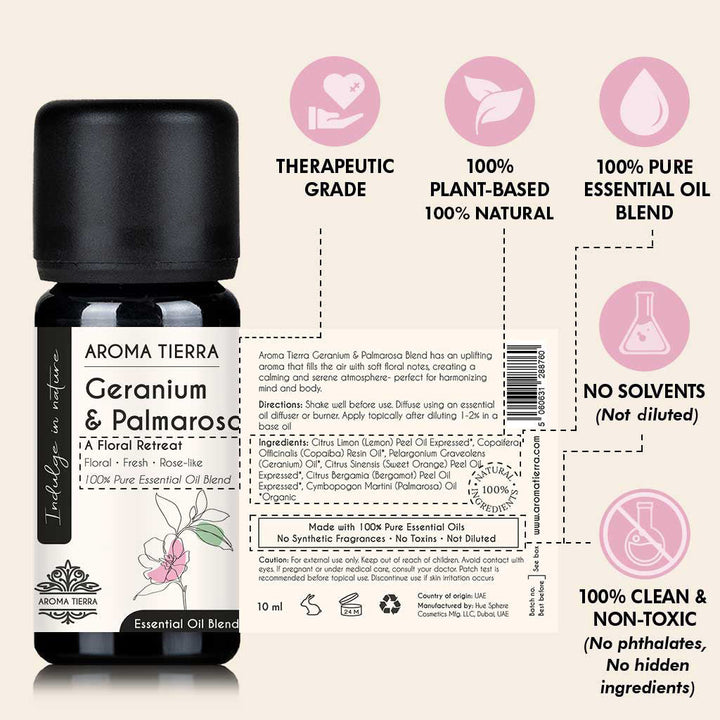Geranium &amp; Palmarosa Essential Oil Blend - Aroma Tierra